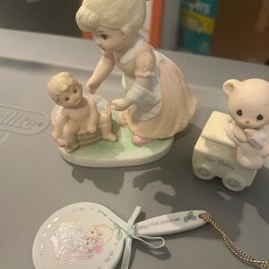 Precious Moments Figurine Set for new baby- Cream and White